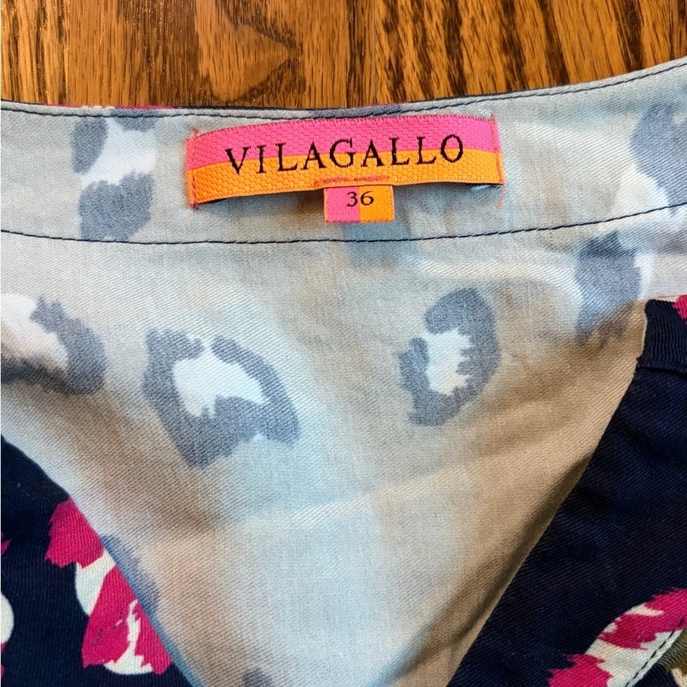 Vilagallo V-Neck Firenze Color Block Blouse – Navy, Green & Fuchsia (Size 36)- S - Picture 2 of 8